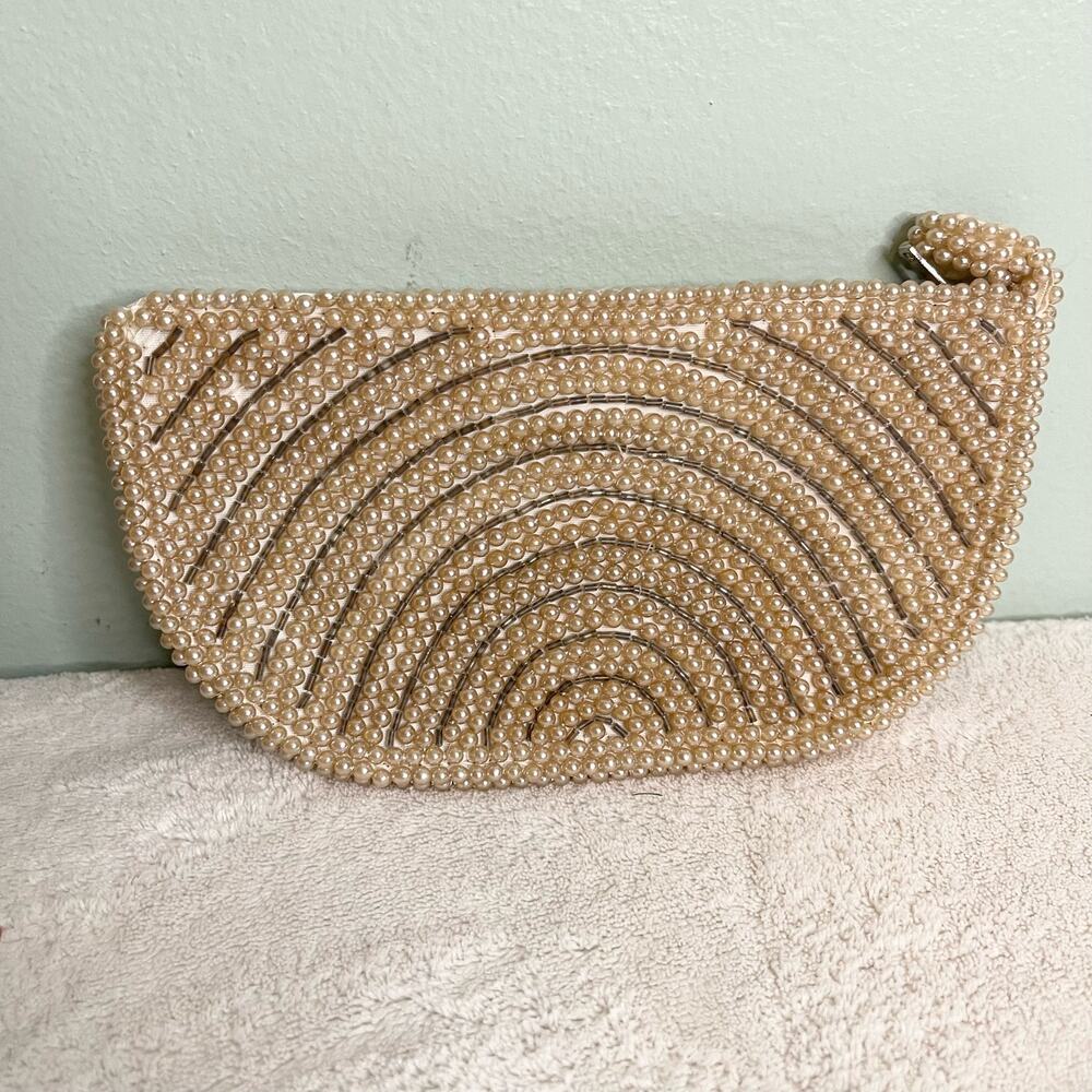 Vintage A David's Import Pearl Zip Mini Evening Pouch Purse Clutch Made in Japan - Picture 7 of 8